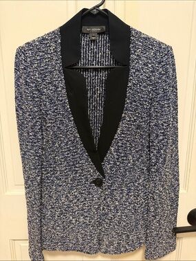 St. John Blue & Black Knit Blazer with Shawl Collar